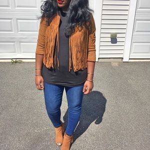 Forever 21 Suede Fringe cognac jacket